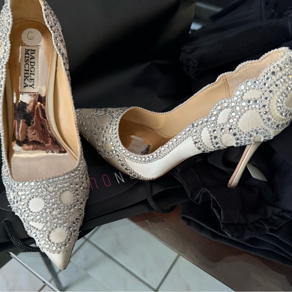 Badgley Mischka Cream Rhinestone Heels